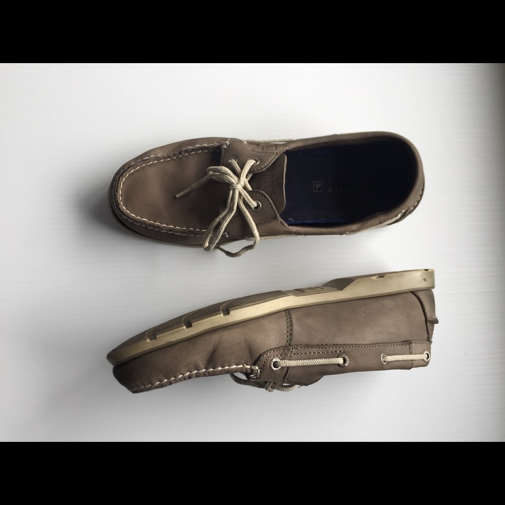 SPERRY 10.5 TOP SIDER GRAY Tan CANVAS LOAFER BOAT